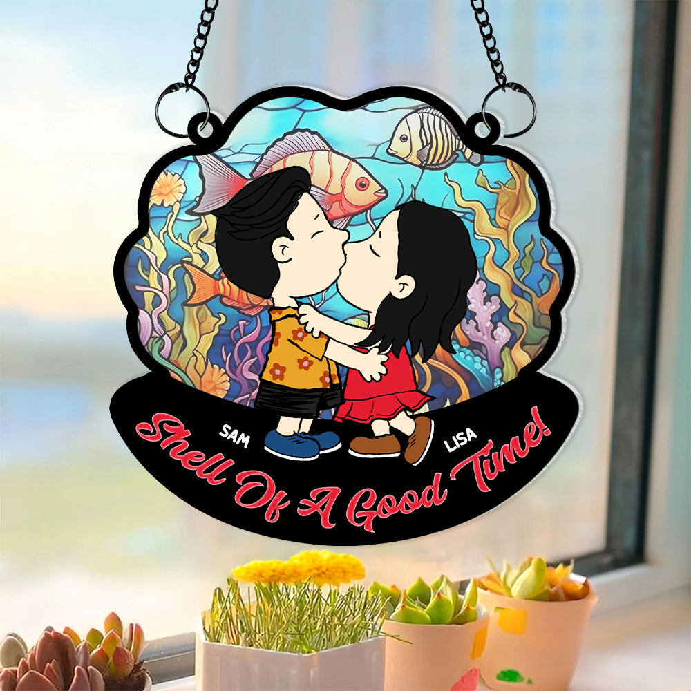 Personalized Couple Suncatcher Ornament - Kissing Under the Sea