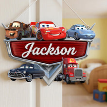 Load image into Gallery viewer, “Race into Fun!” - Personalized Racing Crew Acrylic Sign - Custom Gift for Kids
