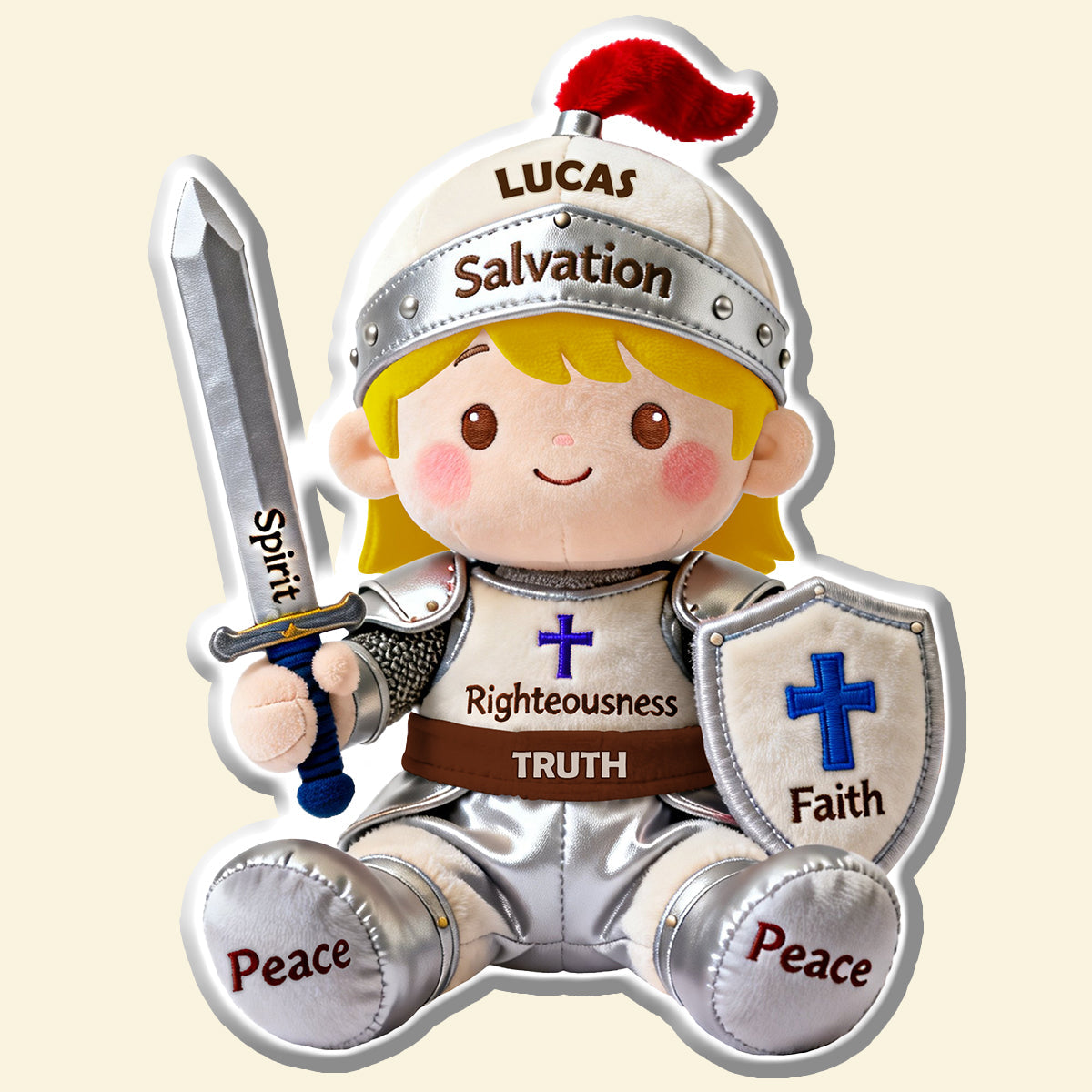 Empower Your Faith: Personalized Christian Knight Shaped Pillow - Custom Gift for Kids, Baptism, or Any Special Occasion Pillow PopCulturePrints