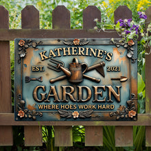 Load image into Gallery viewer, &quot;Where Hoes Work Hard&quot; - Personalized Metal Sign for Garden Lovers Metal Signs PopCulturePrints
