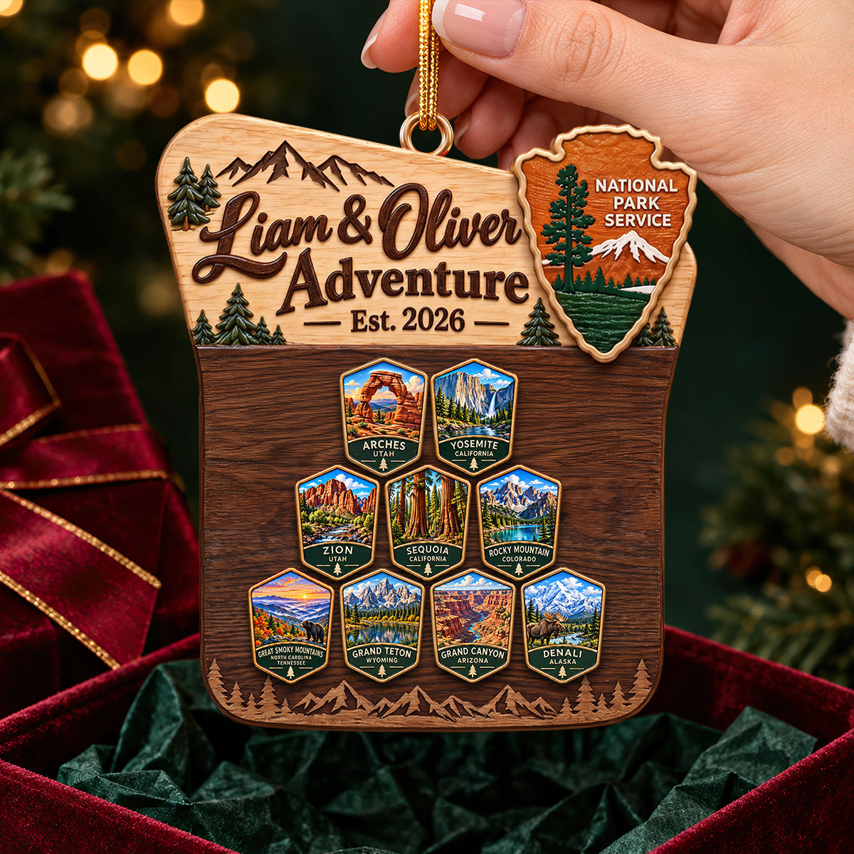Adventure Awaits: Personalized Couple National Park Travel Christmas Ornament Ornament PopCulturePrints