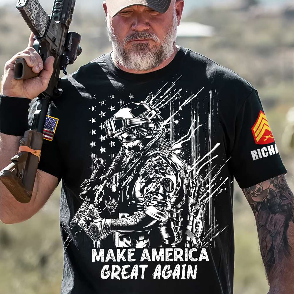 Patriotic Soldier Graphic - Make America Great Again T-Shirt