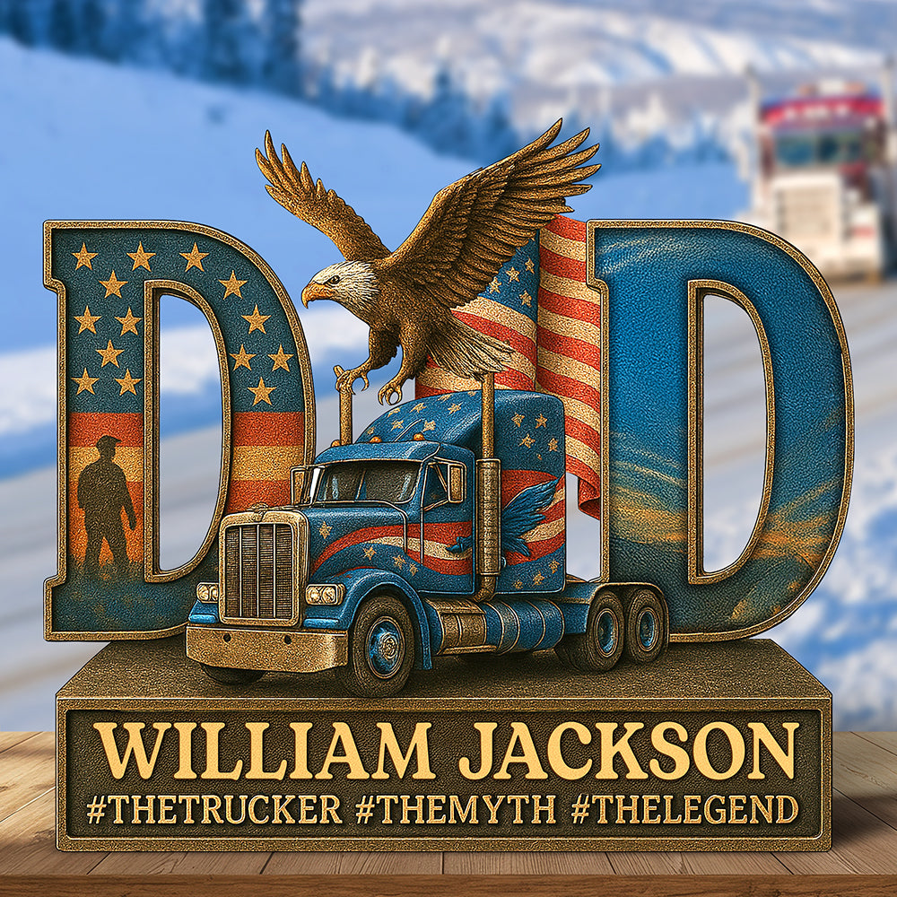 "Honor the Journey: Trucker Dad Acrylic Plaque - Personalized Gifts for Dad, Grandpa, and Truck Enthusiasts" Shaped Plaques PopCulturePrints