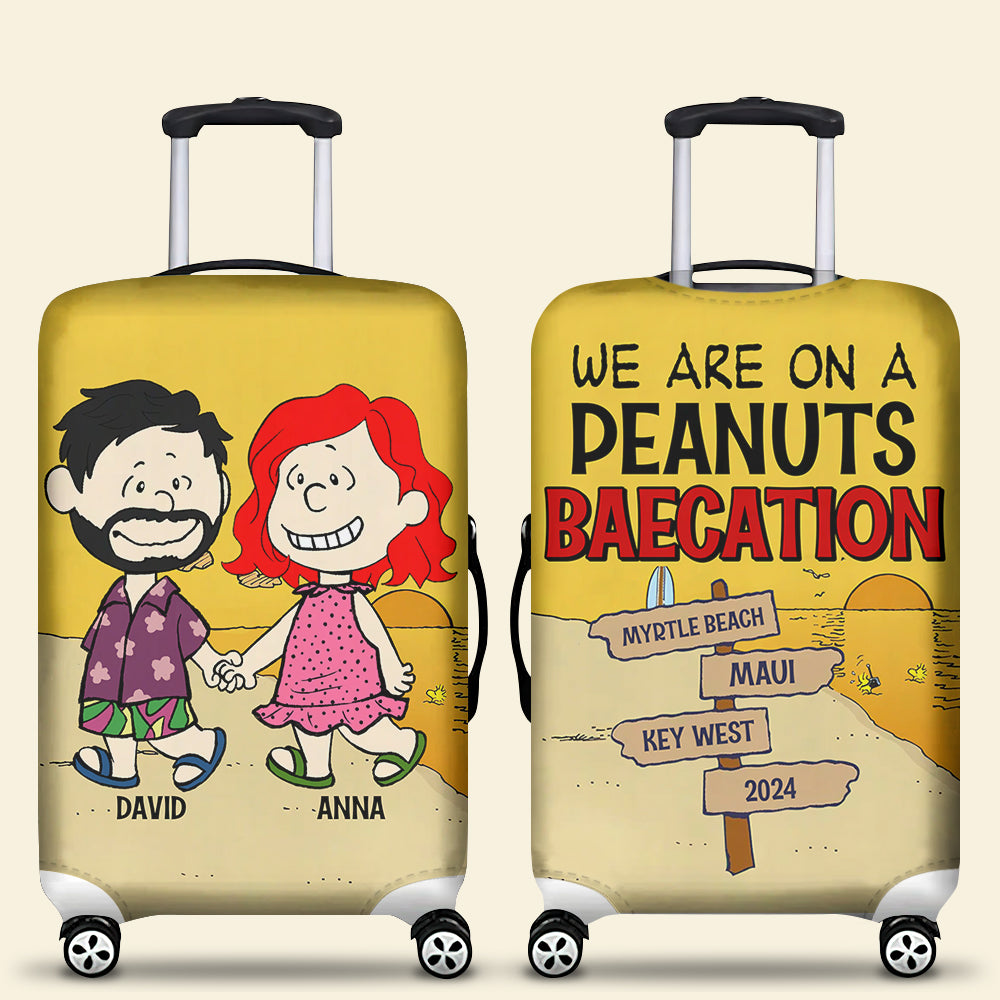 Personalized Peanuts Cartoon Couple Luggage Cover - Baecation Adventure