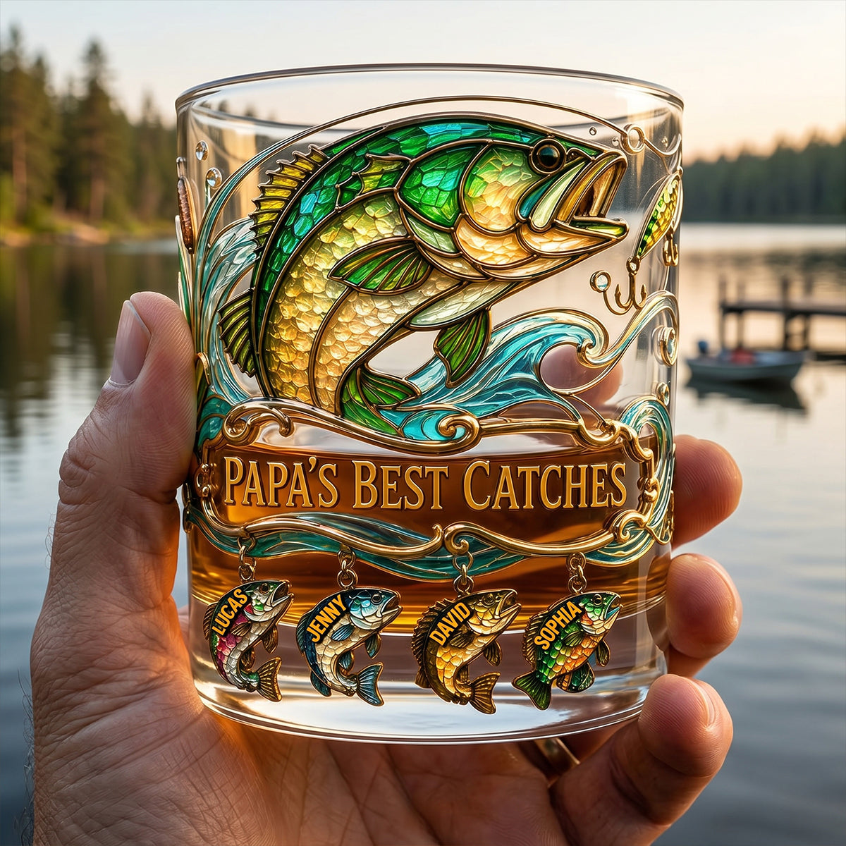 Fishing Papa: Catch the Memories - Personalized Round Glass for Dad Glass PopCulturePrints