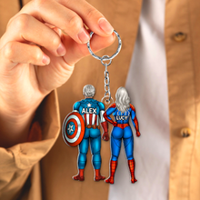 Load image into Gallery viewer, Personalized Superhero Couple Keychain Keychains PopCulturePrints
