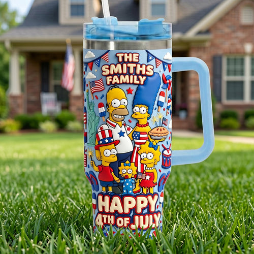 Celebrate Independence with the Smith Family - 40oz Colorful Tumbler with Handle - Personalized Gift for Patriots and Family Tumbler Cup PopCulturePrints