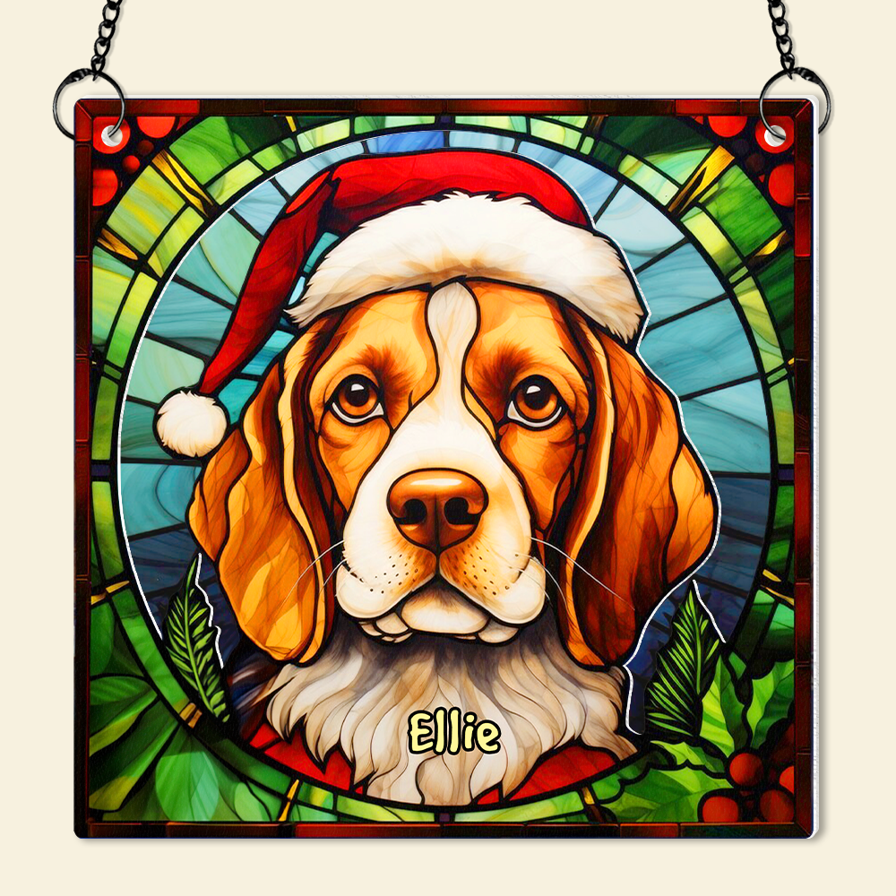 Personalized Beagle Dog Lover Christmas Suncatcher Ornament