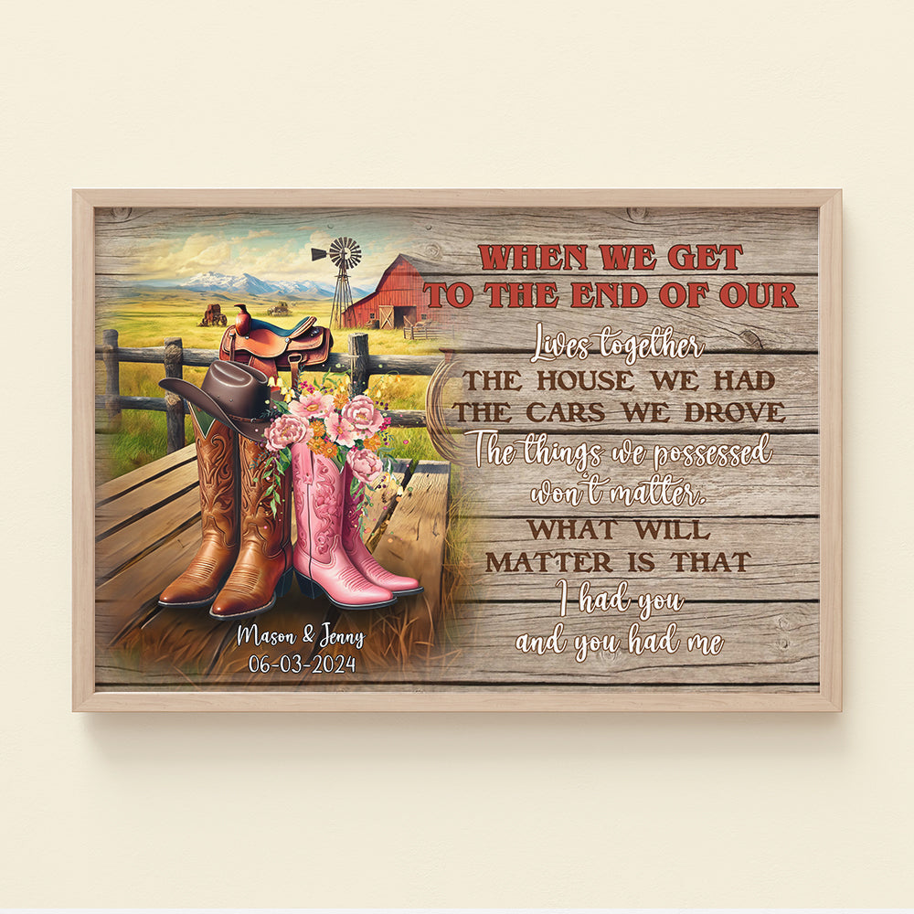 Personalized Cowboy Couple Wall Art - Boots on Western Farm Canvas Poster & Canvas PopCulturePrints