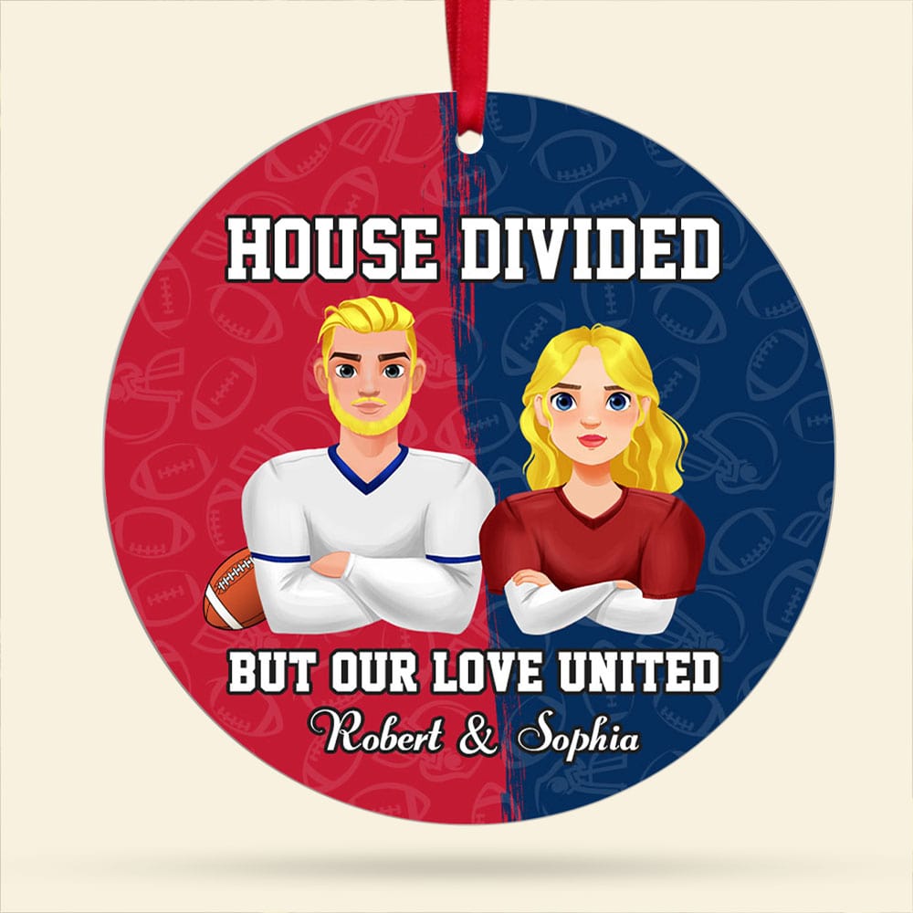 Custom Football Couple Ornament | House Divided | Valentine's Day Gifts Ornament PopCulturePrints