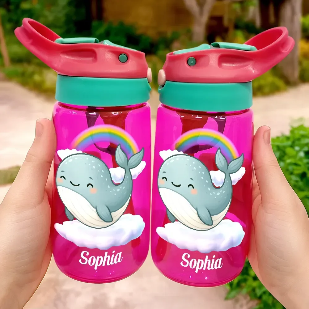 Cute Lion Design - Personalized Kids Water Bottle with Straw Kids Water Bottle With Straw PopCulturePrints