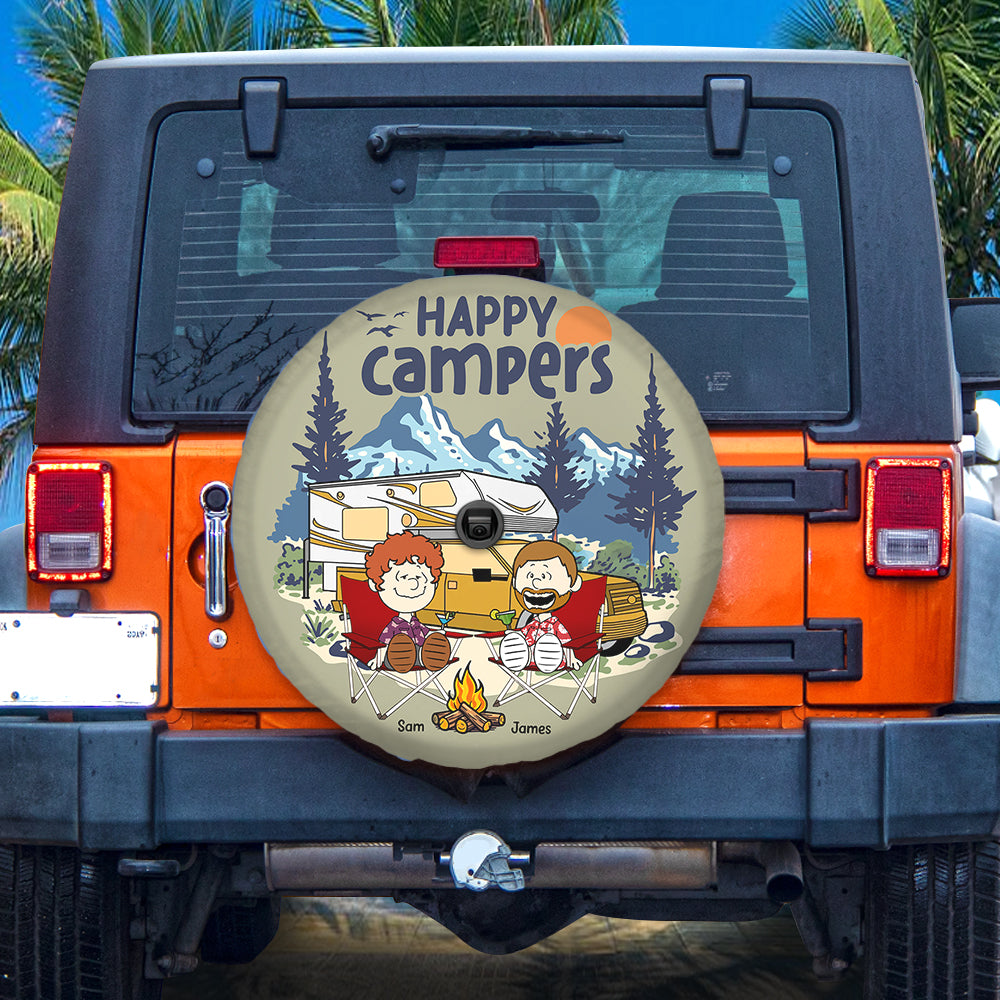 Personalized Happy Campers Tire Cover - Perfect Gift for Camping Couples Tire Covers PopCulturePrints