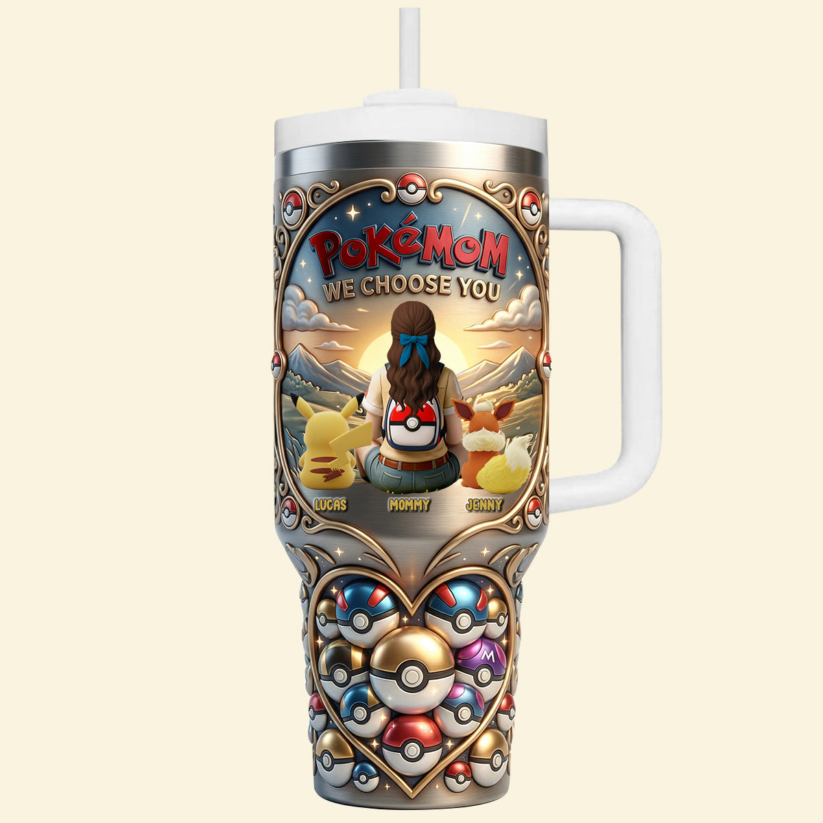 "Pokémom: We Choose You!" - Personalized Mother's Day Tumbler Handle Gift for Mom & Grandma Tumbler Cup PopCulturePrints