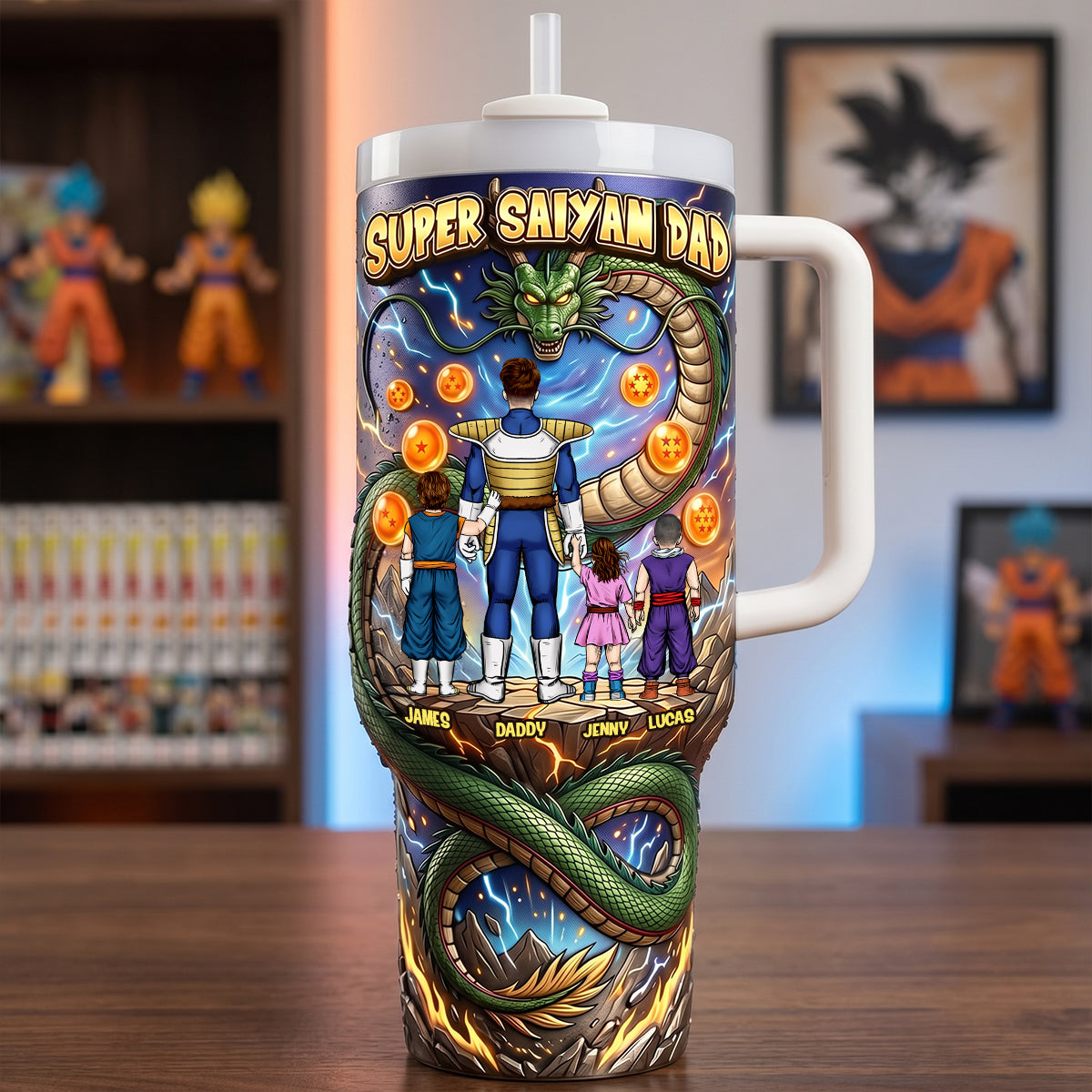 "Unleash Legendary Power with Super Saiyan Dad!" - Personalized Tumbler for Dads, Grandpas, and Any Dad in Your Life Tumbler Cup PopCulturePrints