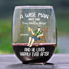 Load image into Gallery viewer, A Wise Woman Once Said &#39;I&#39;m Outta Here&#39; - Personalized Stemless Wine Glass - Perfect Gift for Mom, Grandma, or Friends Wine Glass PopCulturePrints
