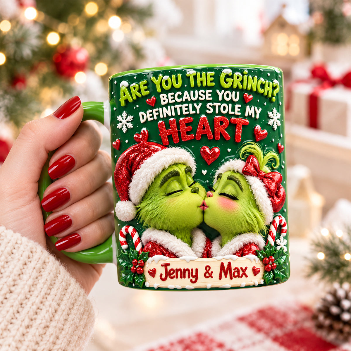 Are You The Grinch? Because You Stole My Heart - Personalized Accent Mug for Couples