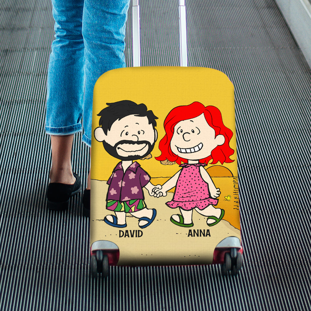 Personalized Peanuts Cartoon Couple Luggage Cover - Baecation Adventure