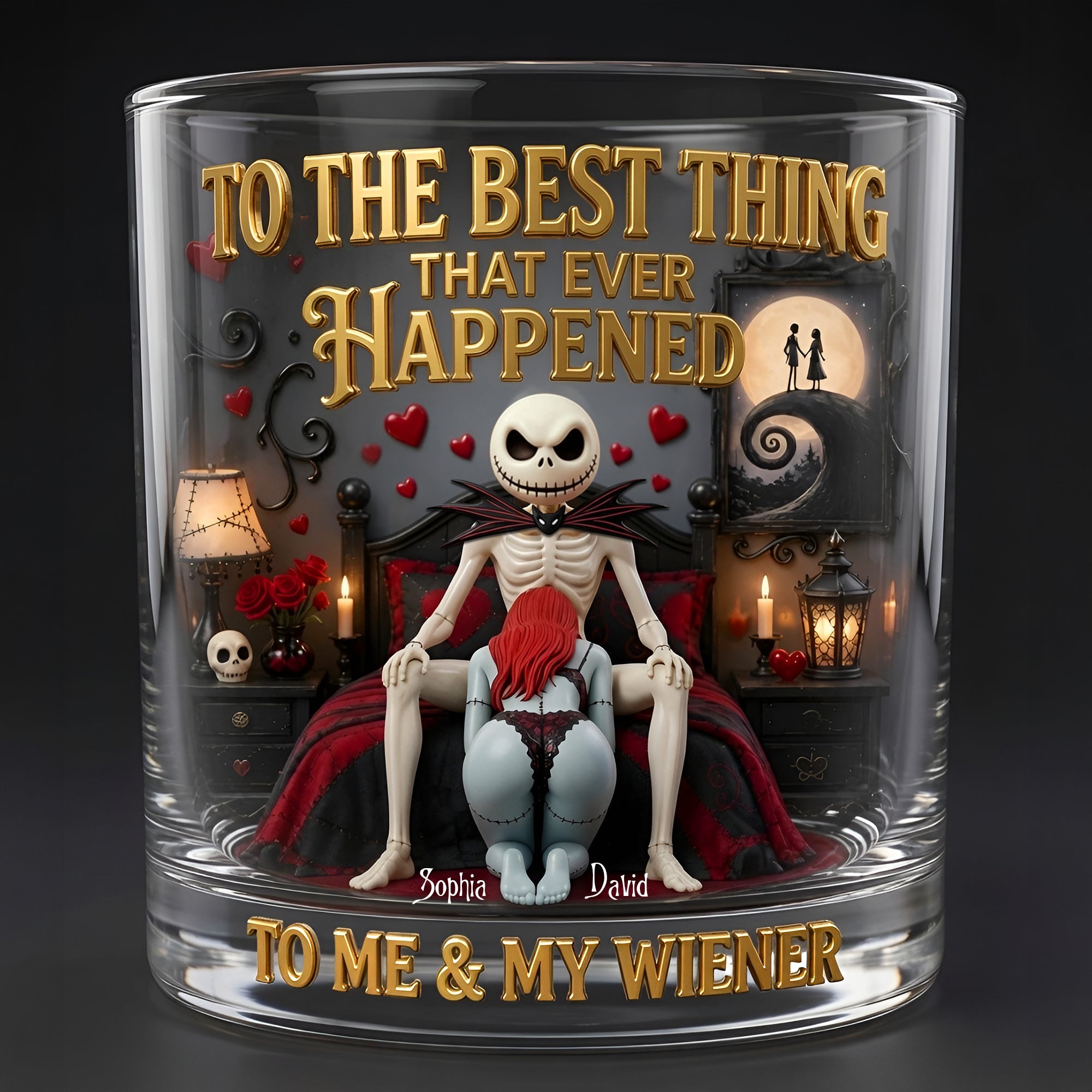 "To The Best Thing That Ever Happened" - Naughty Gothic Couple Round Glass - Personalized Gift for Couples Glass PopCulturePrints
