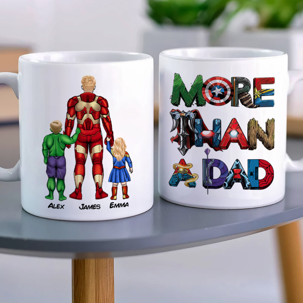 Superhero Dad Personalized Coffee Mug - Custom Family Names Coffee Mug PopCulturePrints