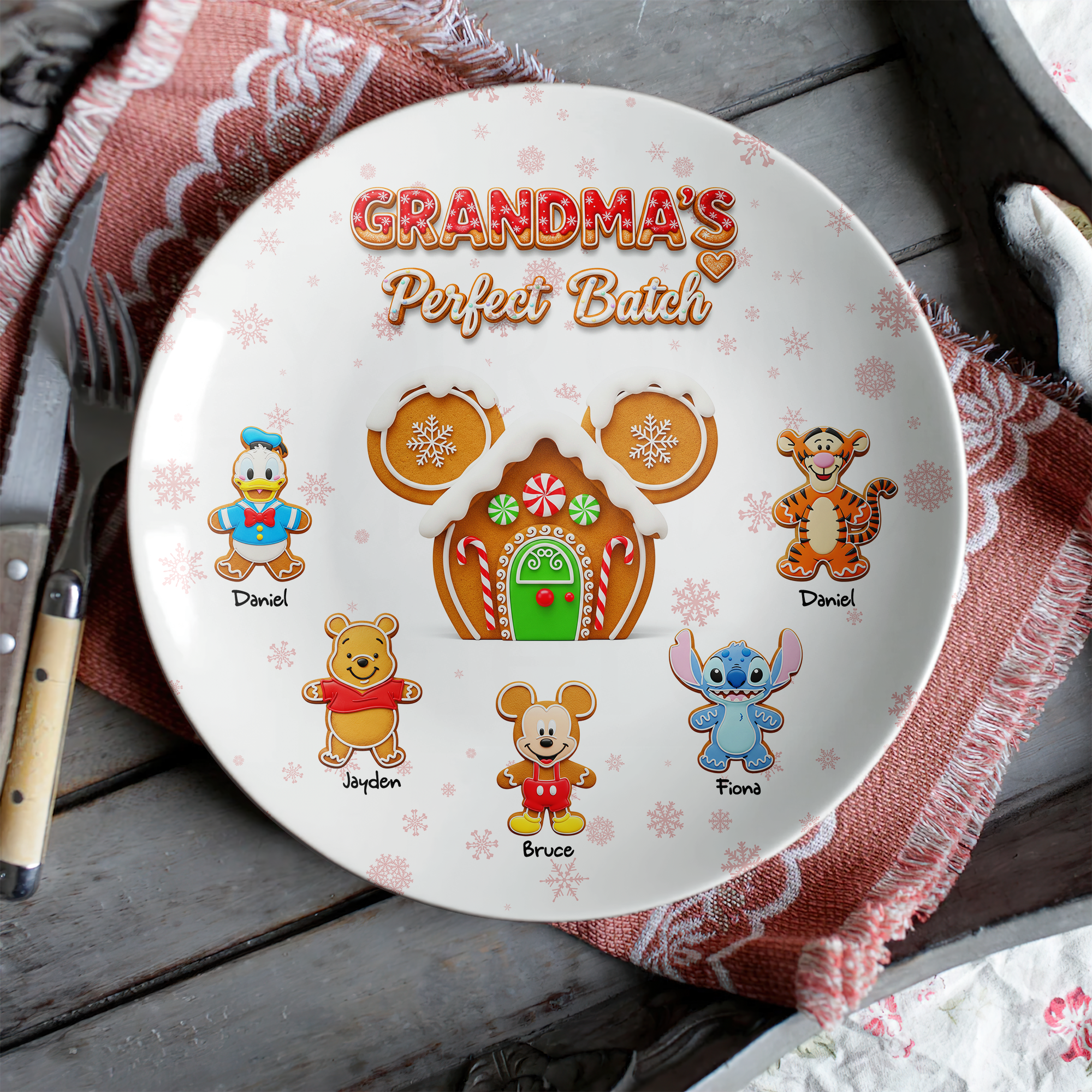 Grandma's Perfect Batch - Personalized Gingerbread House Holiday Round Plate Ceramic Round Plate PopCulturePrints