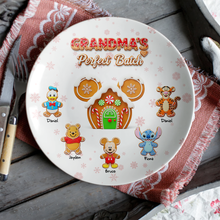 Load image into Gallery viewer, Grandma&#39;s Perfect Batch - Personalized Gingerbread House Holiday Round Plate Ceramic Round Plate PopCulturePrints
