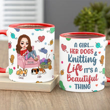 Load image into Gallery viewer, Personalized Knitting Lover Mug with Woman and Dogs Illustration
