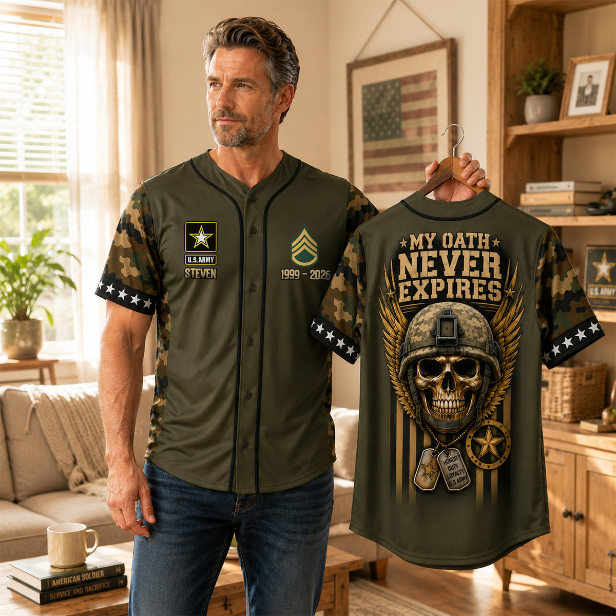 "My Oath Never Expires" - Personalized Military Legacy Jersey Shirt - Custom Gift for Veterans and Military Enthusiasts AOP Products PopCulturePrints
