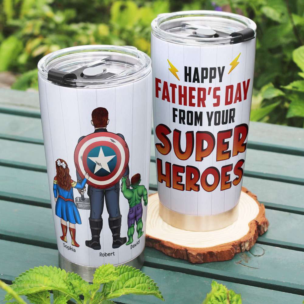 Personalized Superhero Dad Tumbler - Happy Father's Day Gift