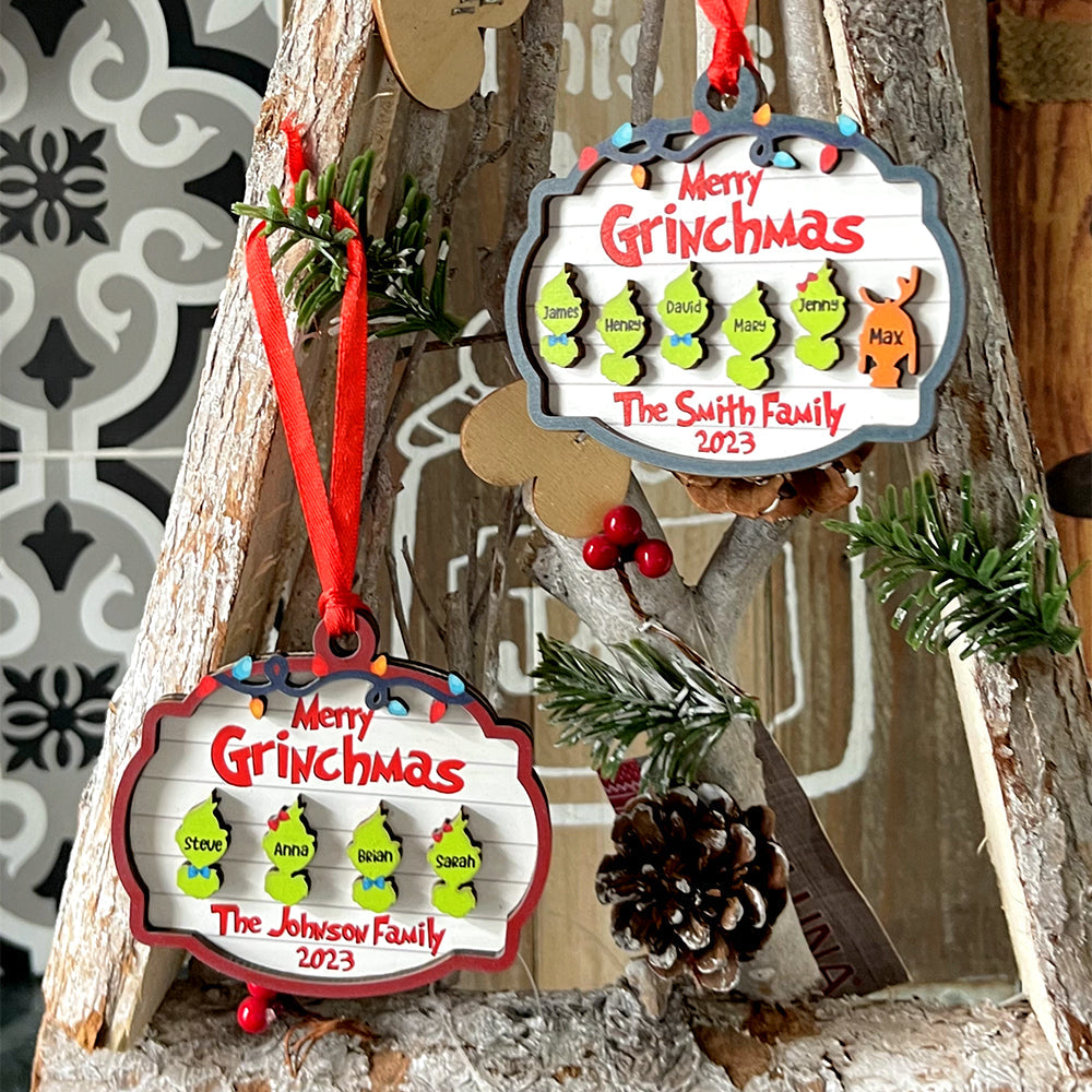 Merry Grinchmas Personalized Family Wood Ornament - Custom Christmas Gift