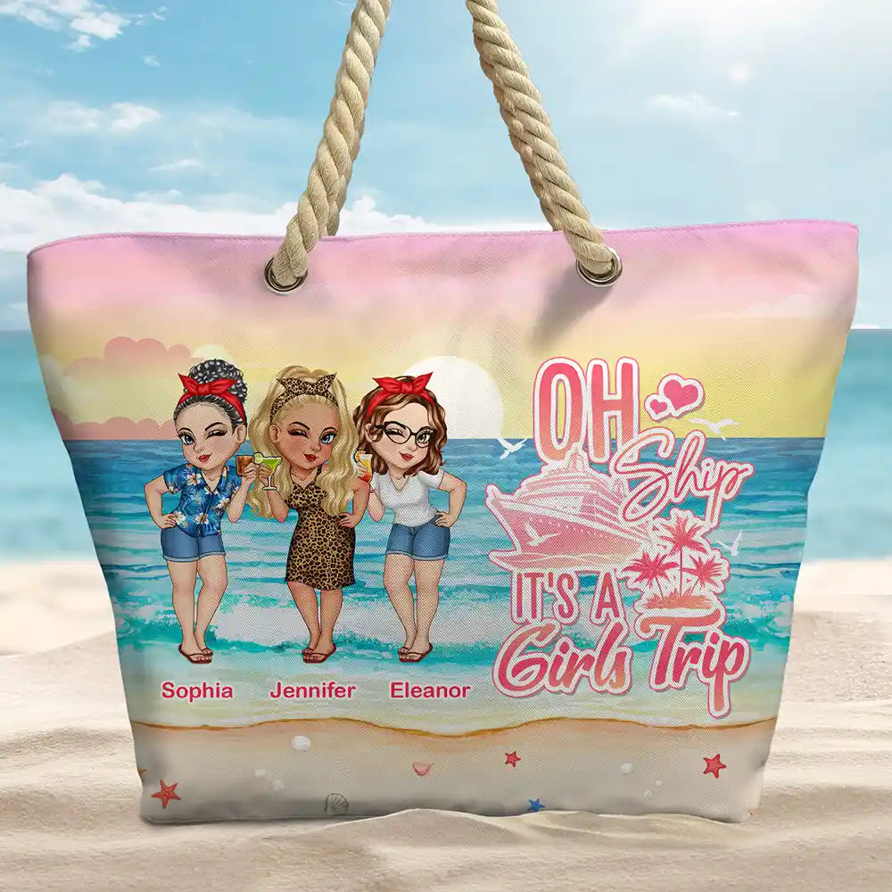 Oh Ship, It's A Girl's Trip - Personalized Beach Bag Beach Bag PopCulturePrints