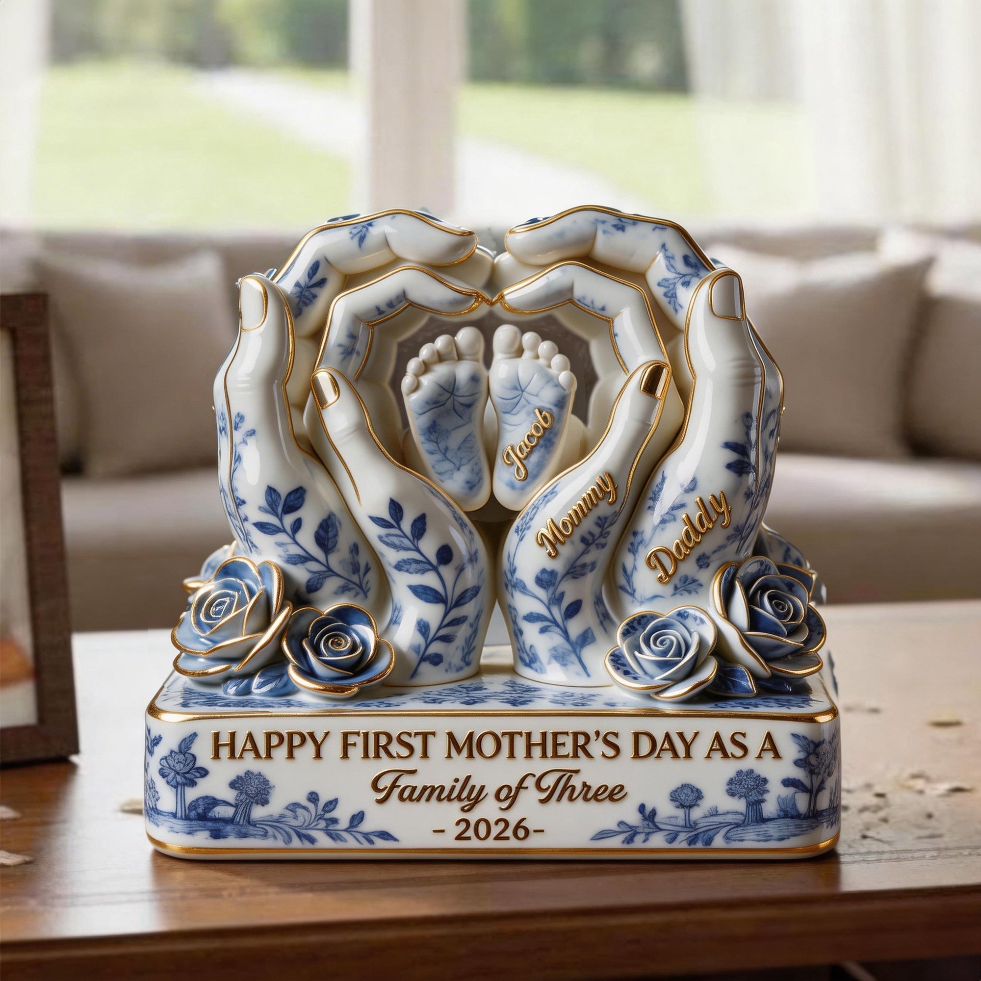 Happy First Mother's Day as a Family of Three - Personalized Plaque for Moms Shaped Plaques PopCulturePrints