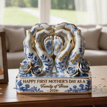 Load image into Gallery viewer, Happy First Mother's Day as a Family of Three - Personalized Plaque for Moms Shaped Plaques PopCulturePrints
