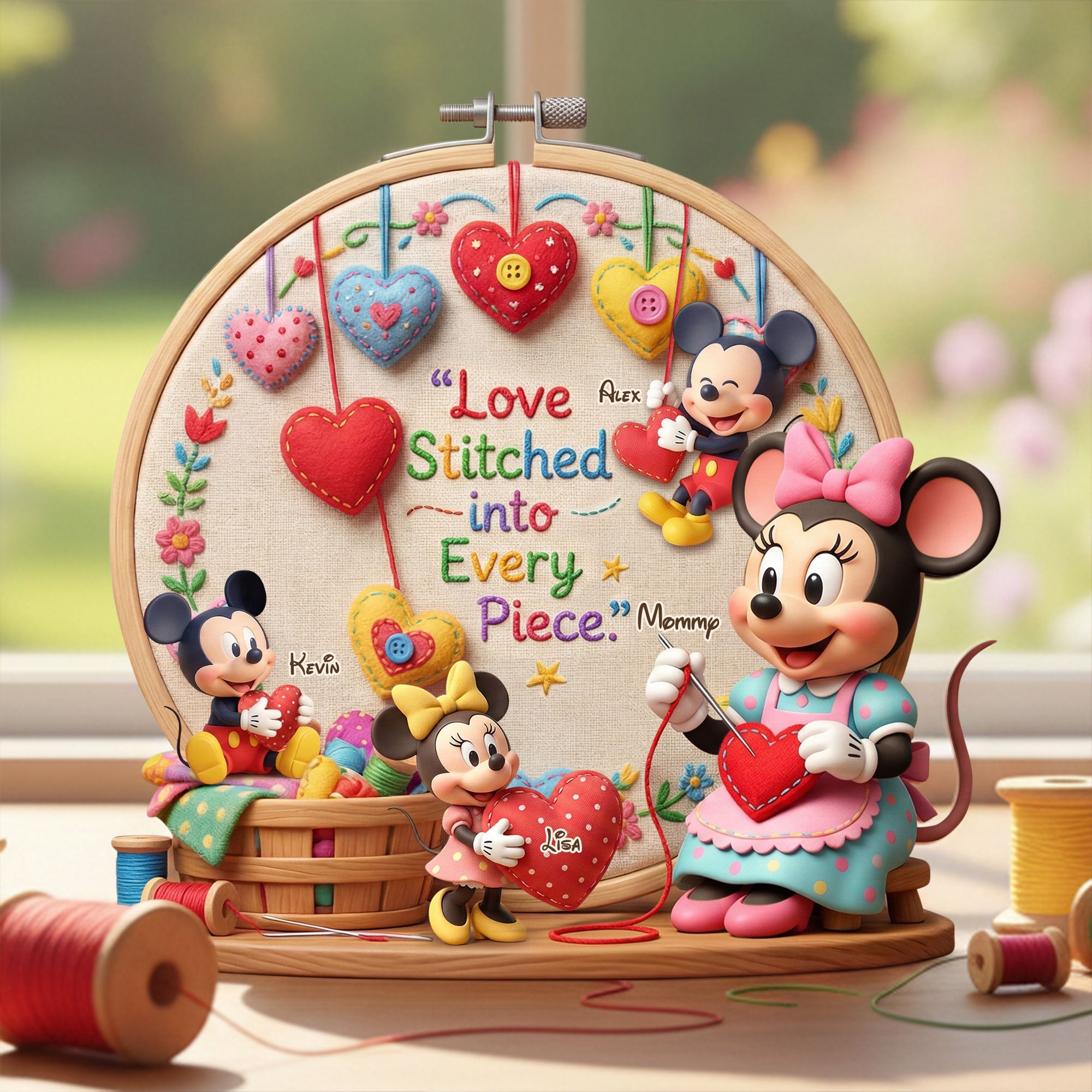 "Love Stitched into Every Piece" - Personalized Family Heart Keepsake Acrylic Plaque - Gift for Mom, Grandma, and Loved Ones Shaped Plaques PopCulturePrints