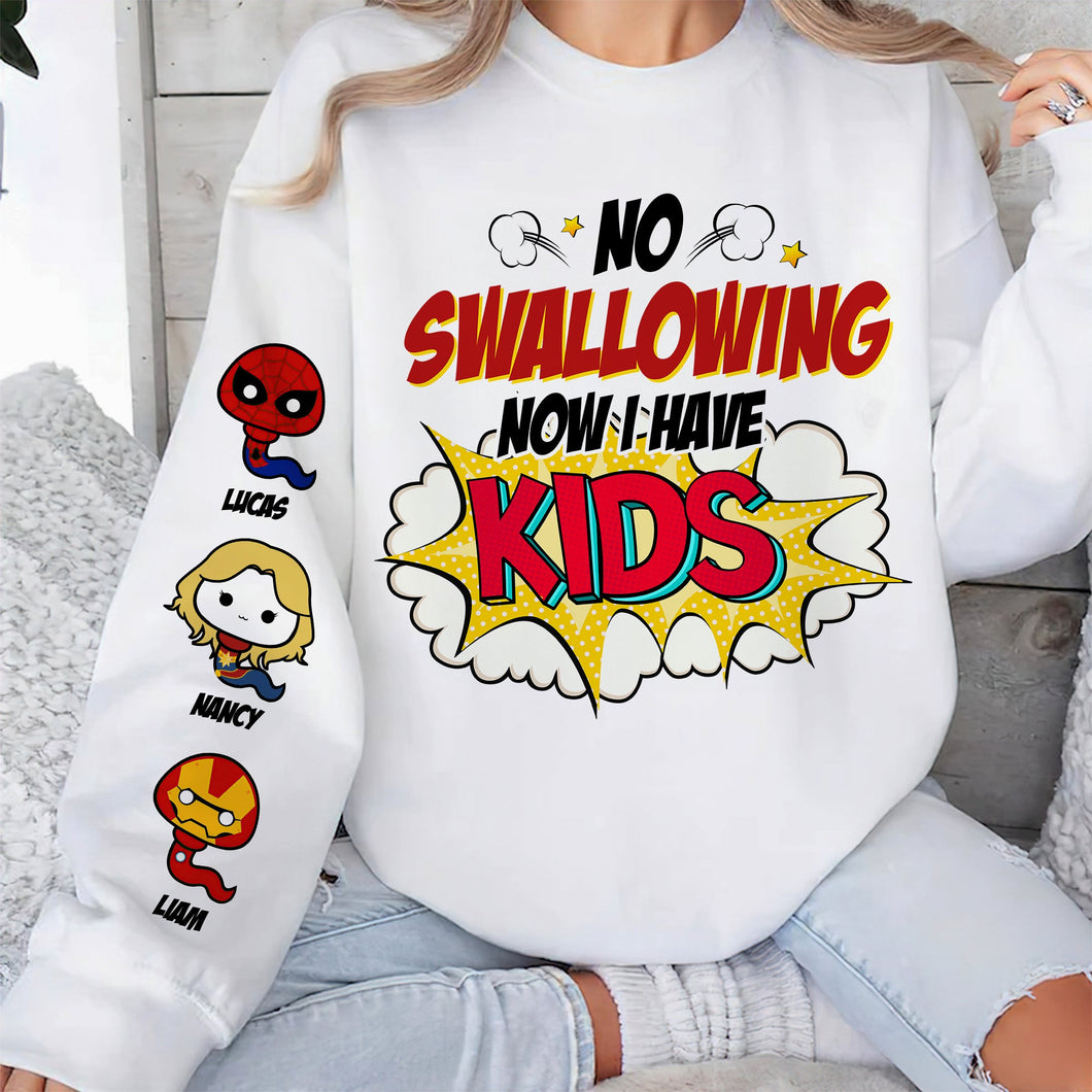 No Swallowing, Now I Have Kids - Personalized Funny Mom Shirt - Gift for Mom, Grandma, and New Parents AOP Products PopCulturePrints