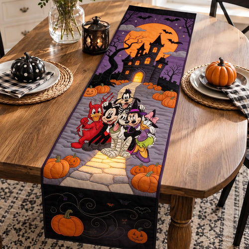 Transform Your Halloween Table: Enchanted Castle Table Runner - Personalized Gifts for Family & Friends Quilted Table Runner PopCulturePrints