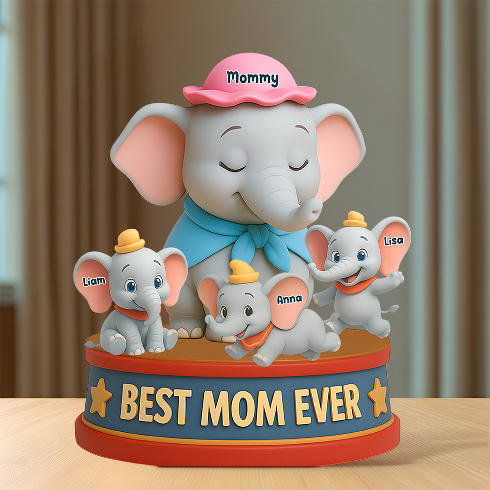 "Best Mom Ever" - Personalized Elephant Mom Acrylic Plaque - Perfect Gift for Mom, Grandma, or Any Elephant Lover Shaped Plaques PopCulturePrints