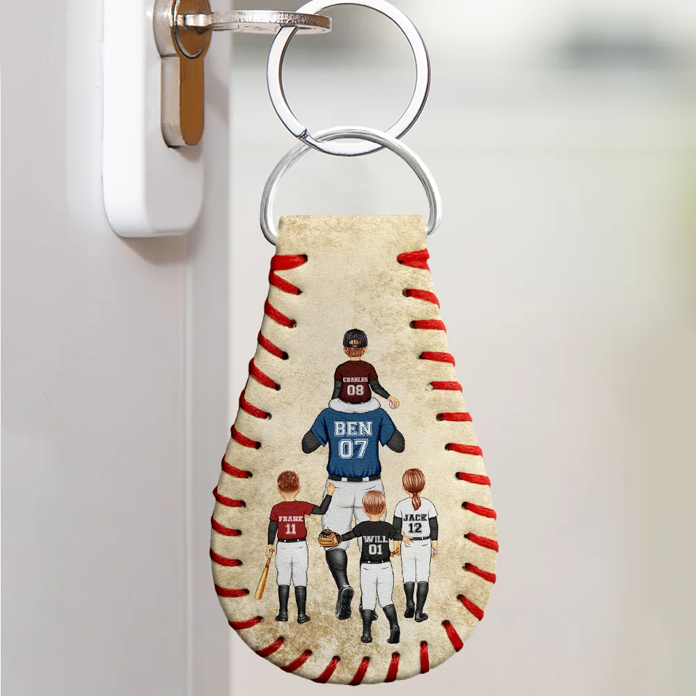 Thank You For Teaching Me To Play - Personalized Leather Baseball Keychain | Perfect Gift for Dad and Grandpa Leather Baseball Keychain PopCulturePrints
