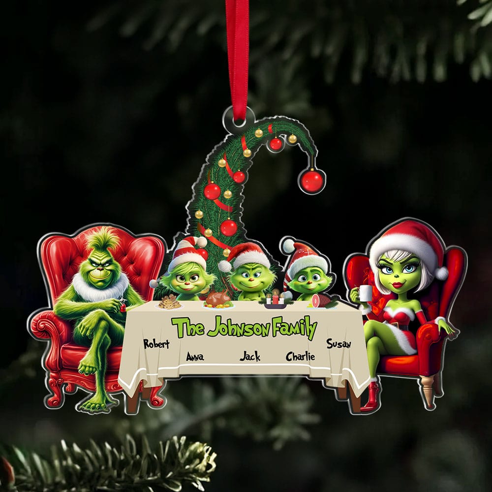 Custom Family Christmas Ornament - Whimsical Grinch Edition