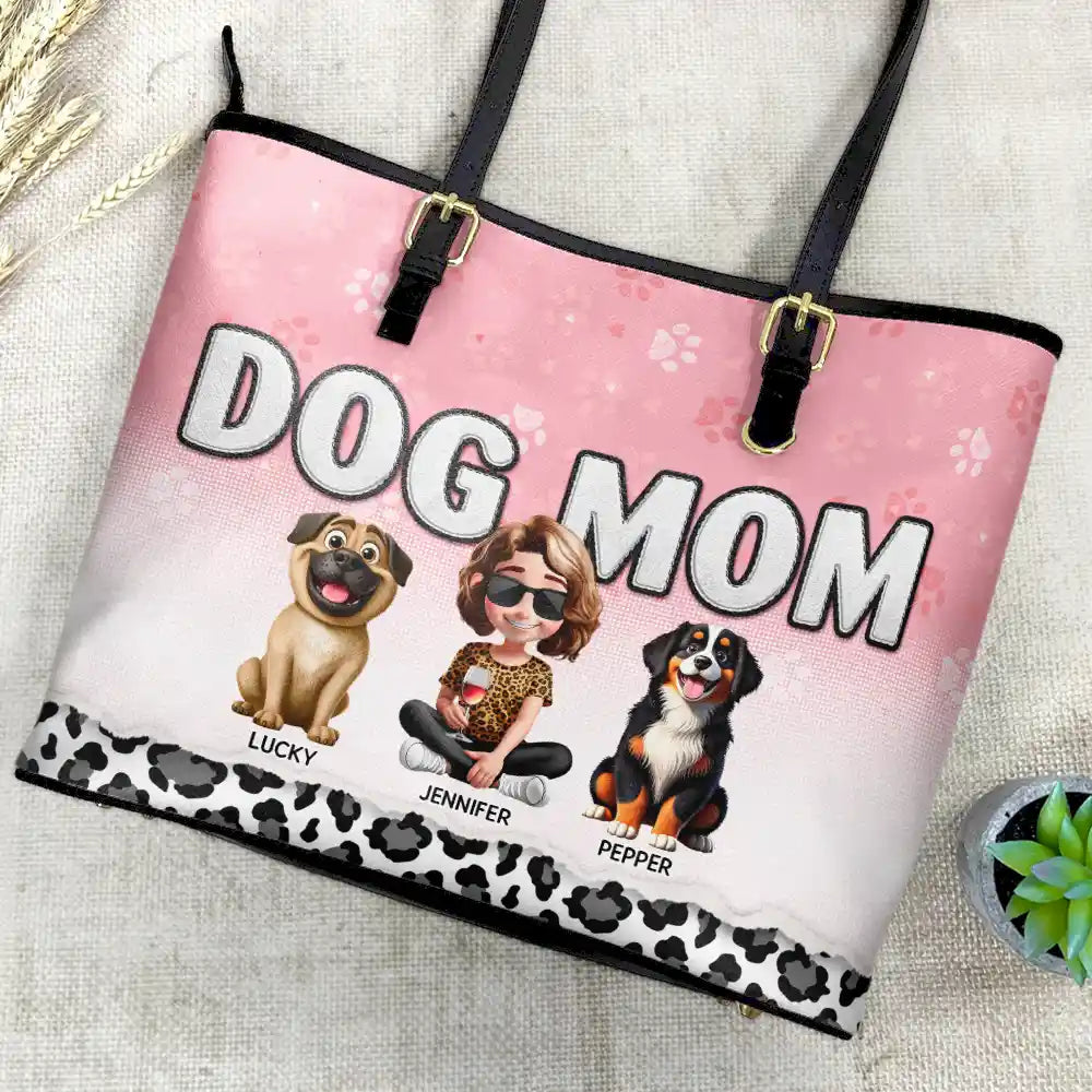 "Celebrate Your Love for Dogs" - Personalized Leather Tote Bag - Gift for Dog Moms, Grandmas, and Pet Lovers Leather Tote Bag PopCulturePrints
