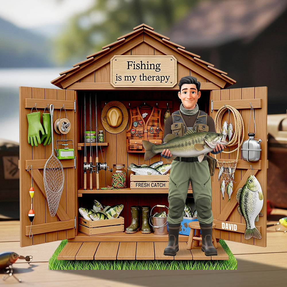 Fishing is My Therapy - Personalized Acrylic Plaque for Fishing Lovers Shaped Plaques PopCulturePrints