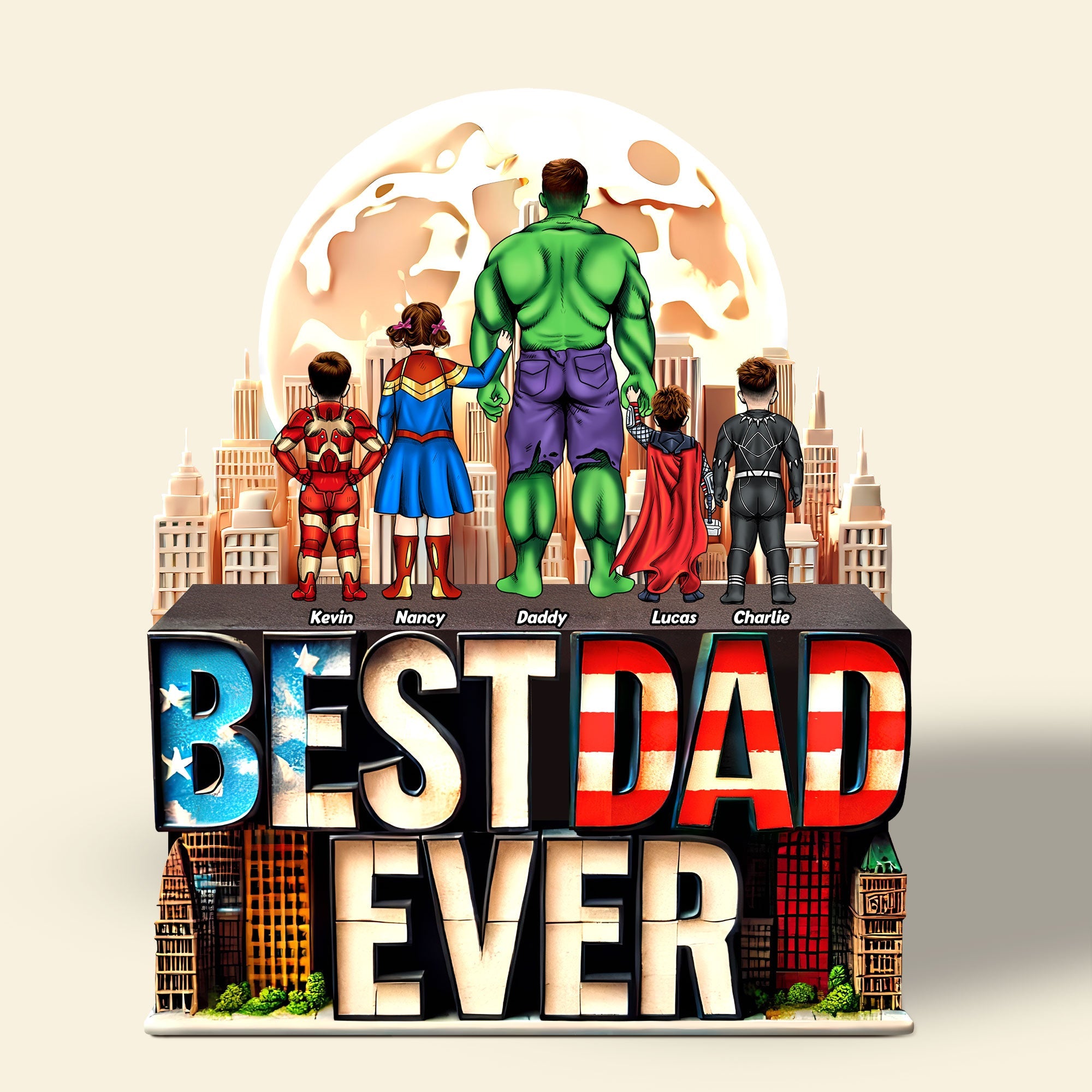 “Best Dad Ever” - Personalized Superhero Plaque for Dads Shaped Plaques PopCulturePrints