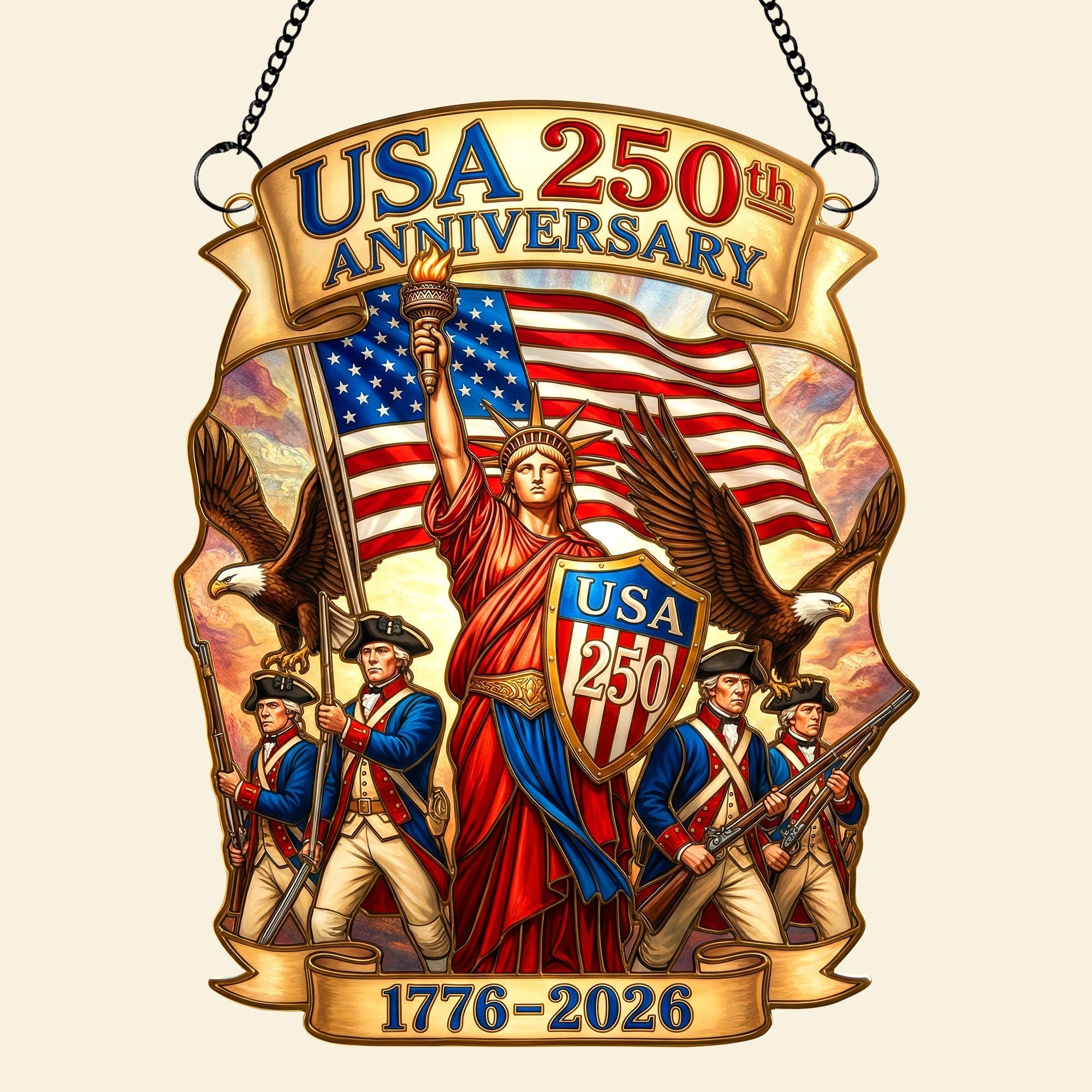 "Celebrate Freedom with Pride!" - USA 250th Anniversary Suncatcher Ornament - Personalized Gift for Patriots, Friends, Family, and Collectors Ornament PopCulturePrints