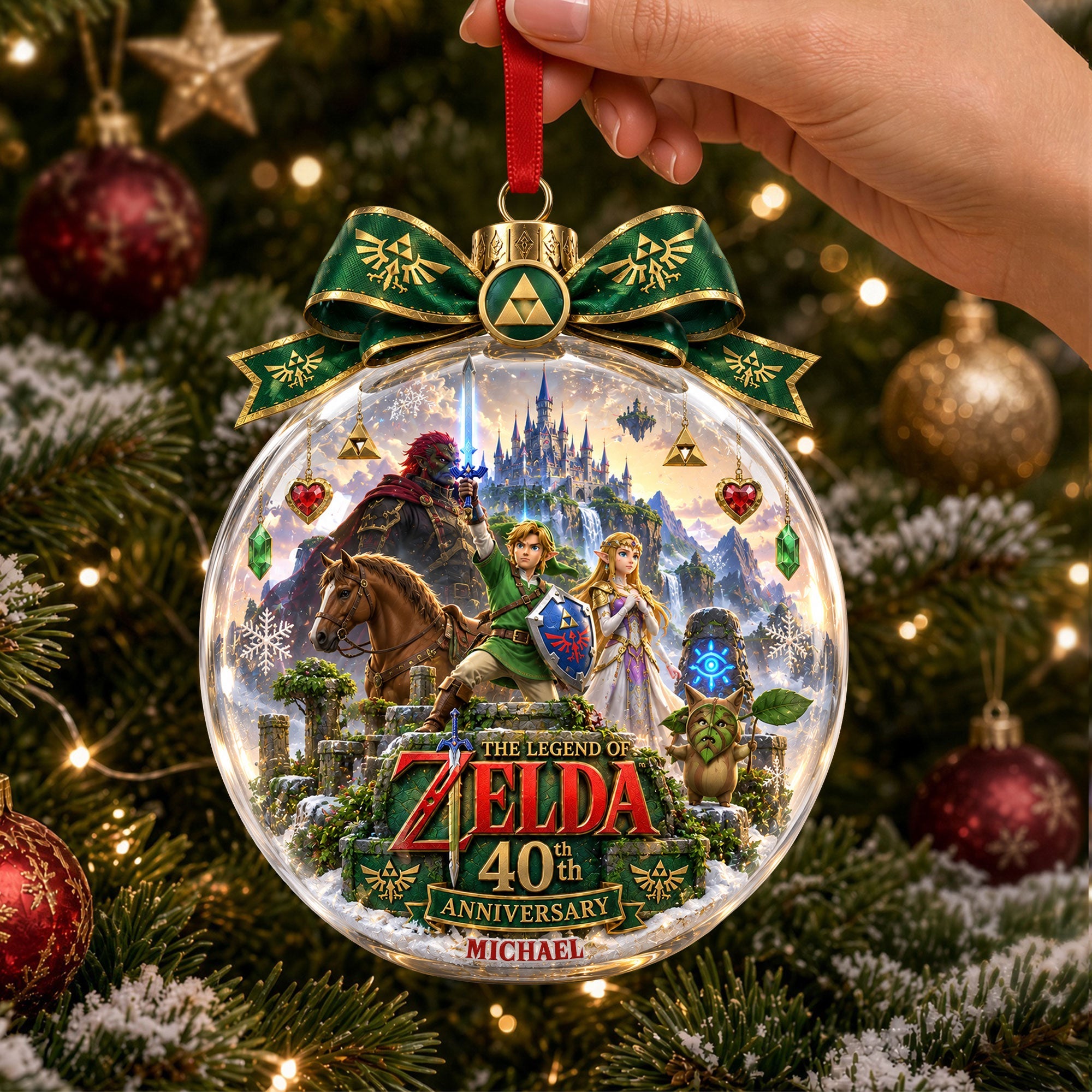 Celebrate 40 Years of Adventure: Personalized Legend of Zelda Christmas Ornament