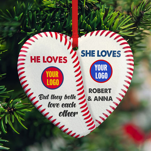 Personalized Baseball Lovers Heart Ornament - Custom Christmas Gift Ornament PopCulturePrints