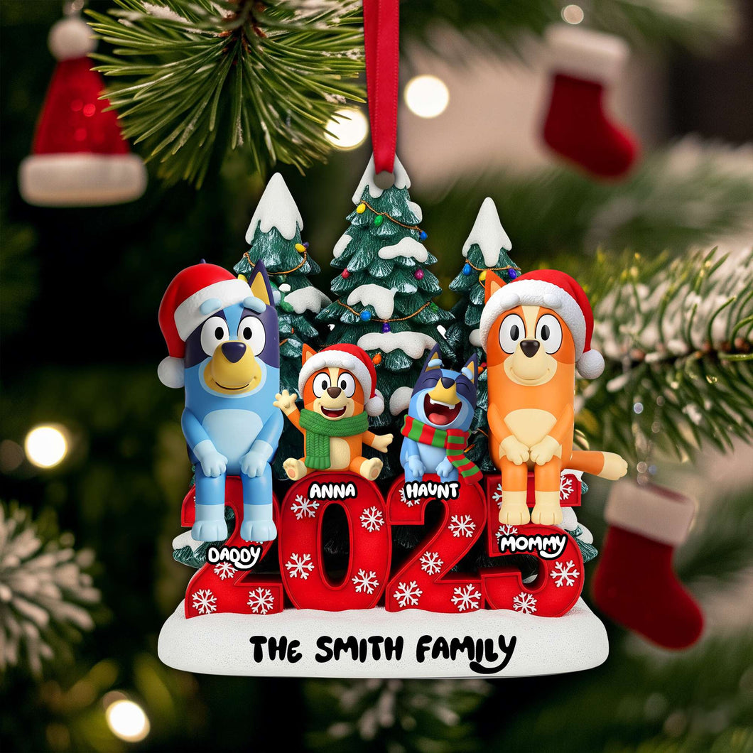 Joyful Puppy Family Ornament - Personalized Family Christmas Gift Ornament PopCulturePrints