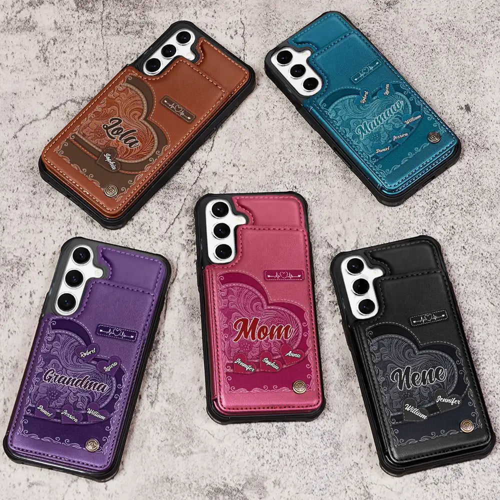 “Cherished Moments with Grandma” - Personalized Leather Flip Wallet Phone Case - Perfect Gift for Mom and Grandma Leather Flip Wallet Phone Case PopCulturePrints