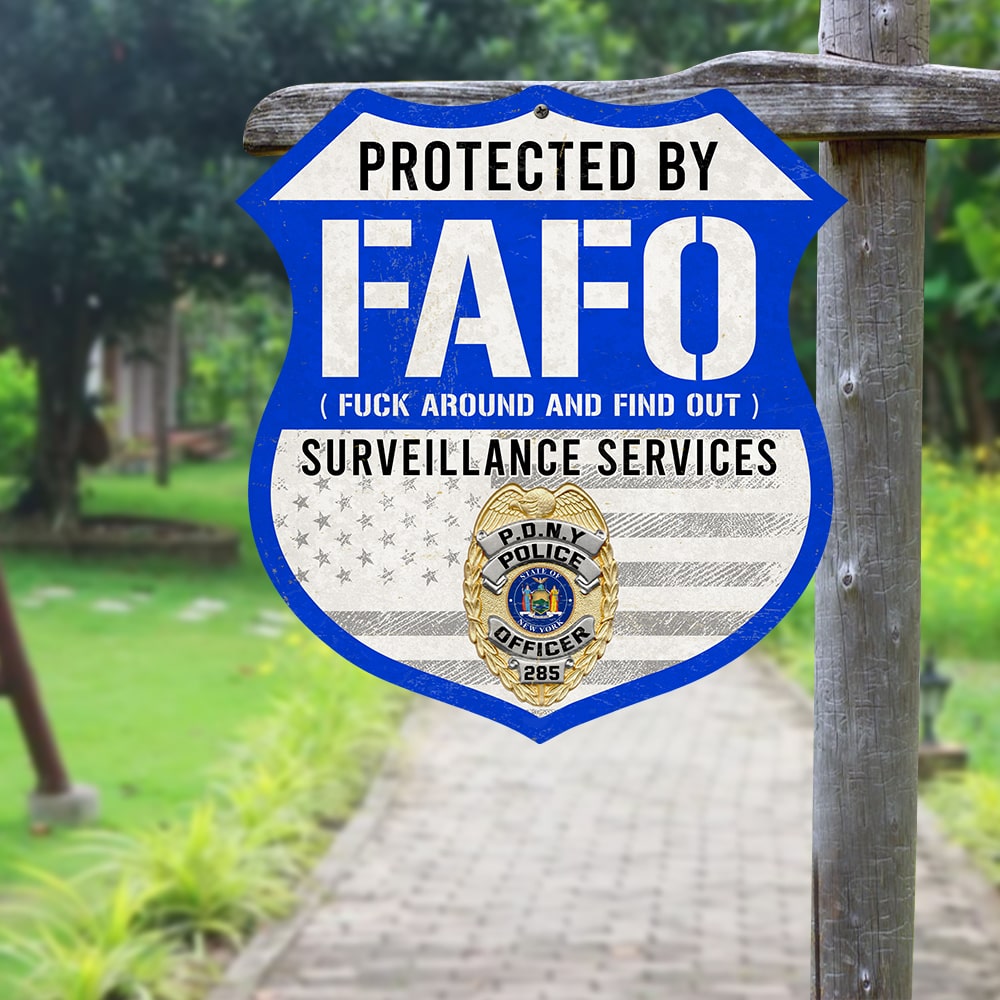 Protected by FAFO Shield Sign - Novelty Surveillance Warning Metal Signs PopCulturePrints