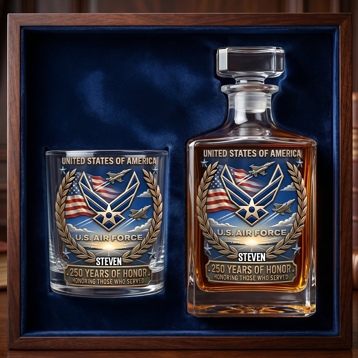 250 Years Of Honor Decanter Set - Personalized Gift for Veterans