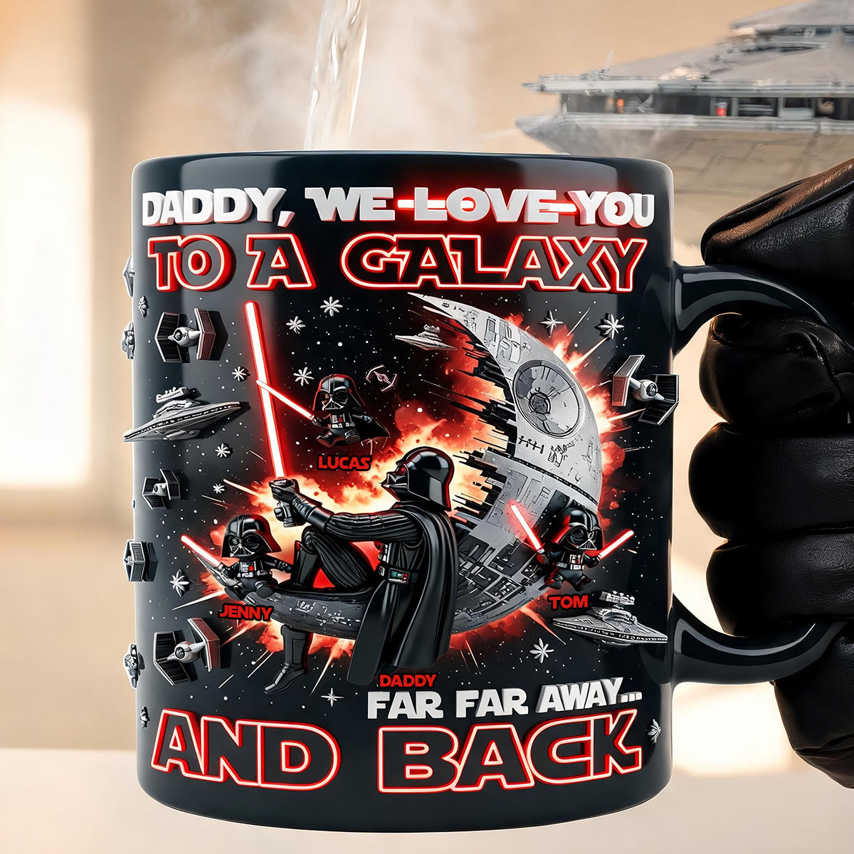 "Daddy, We Love You to a Galaxy Far Far Away" - Fun Dad On Moon Magic Mug | Personalized Gifts for Dads Coffee Mug PopCulturePrints