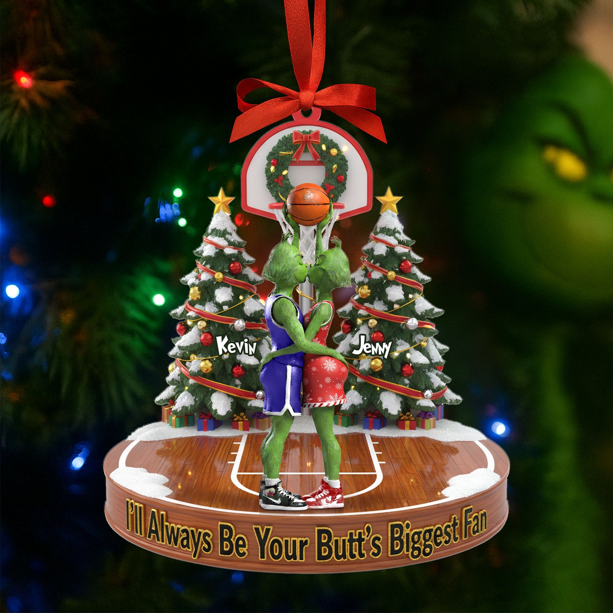 I'll Always Be Your Butt's Biggest Fan - Personalized Naughty Green Basketball Couple Ornament Ornament PopCulturePrints
